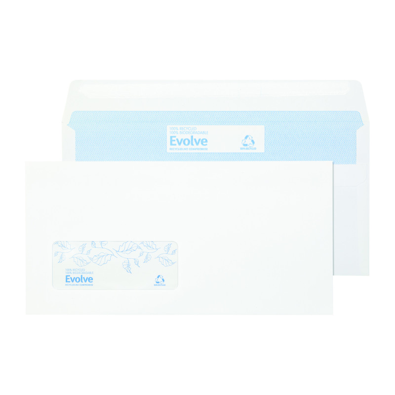 Evolve+DL+Envelope+Recycled+Window+Wallet+Self+Seal+90gsm+White+%28Pack+of+1000%29+RD7884