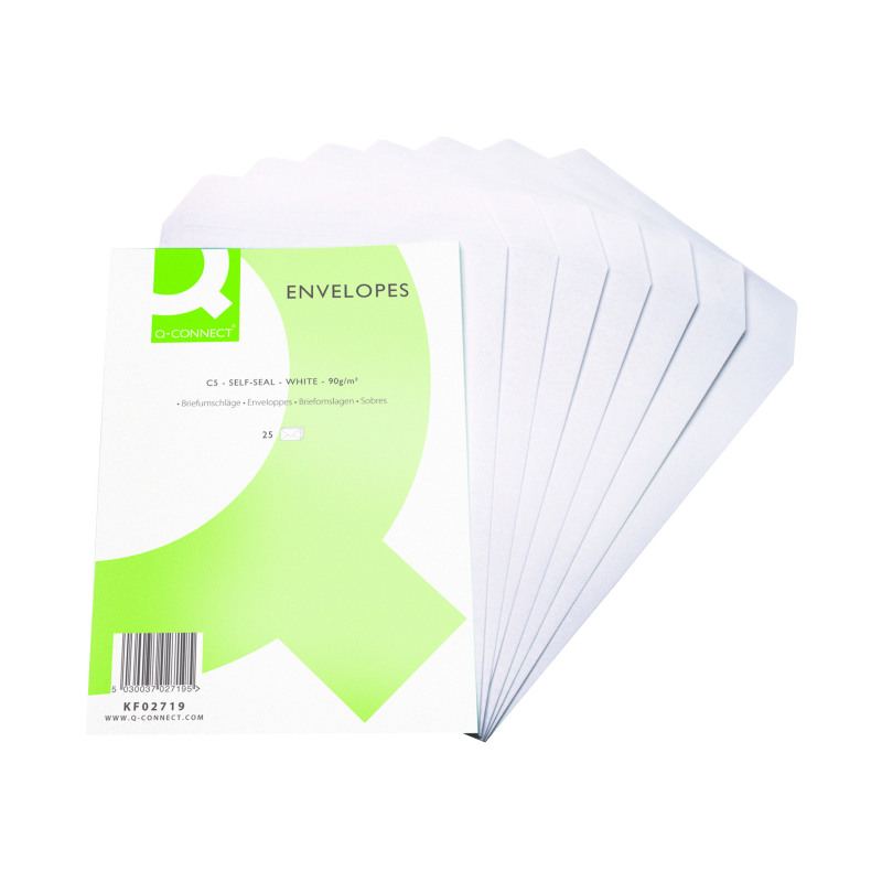 Q-Connect+C5+Envelopes+Pocket+Self+Seal+90gsm+White+%28Pack+of+500%29+KF02719