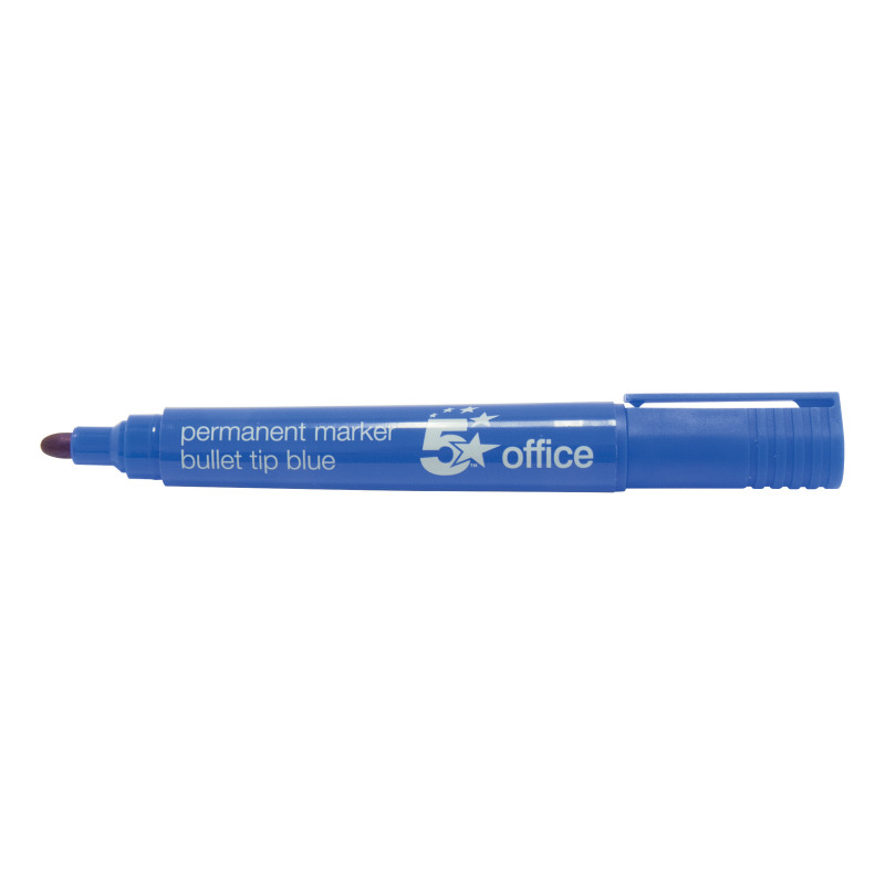 5+Star+Office+Permanent+Marker+Xylene%2FToluene-free+Smear+proof+Bullet+Tip+2mm+Line+Blue+%28Pack+of+12%29
