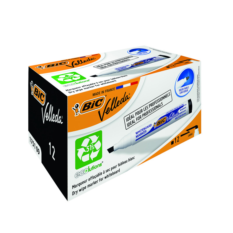Bic+Velleda+1751+Drywipe+Marker+Black+%28Pack+of+12%29+904946