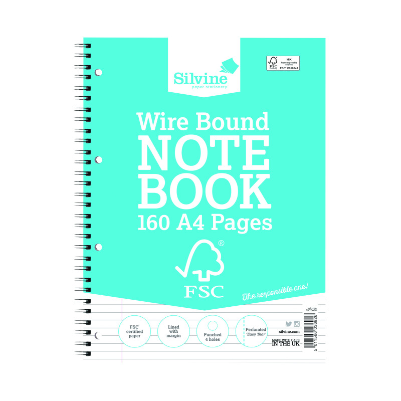 Silvine+Envrionmentally+Friendly+Wirebound+Notebook+160+Pages+A4+%285+Pack%29+FSCTW80