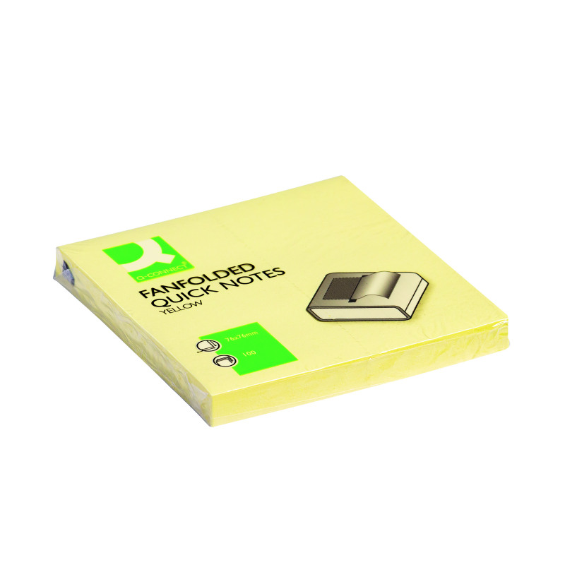 Q-Connect+Fanfold+Notes+75x75mm+Yellow+%28Pack+of+12%29+KF02161