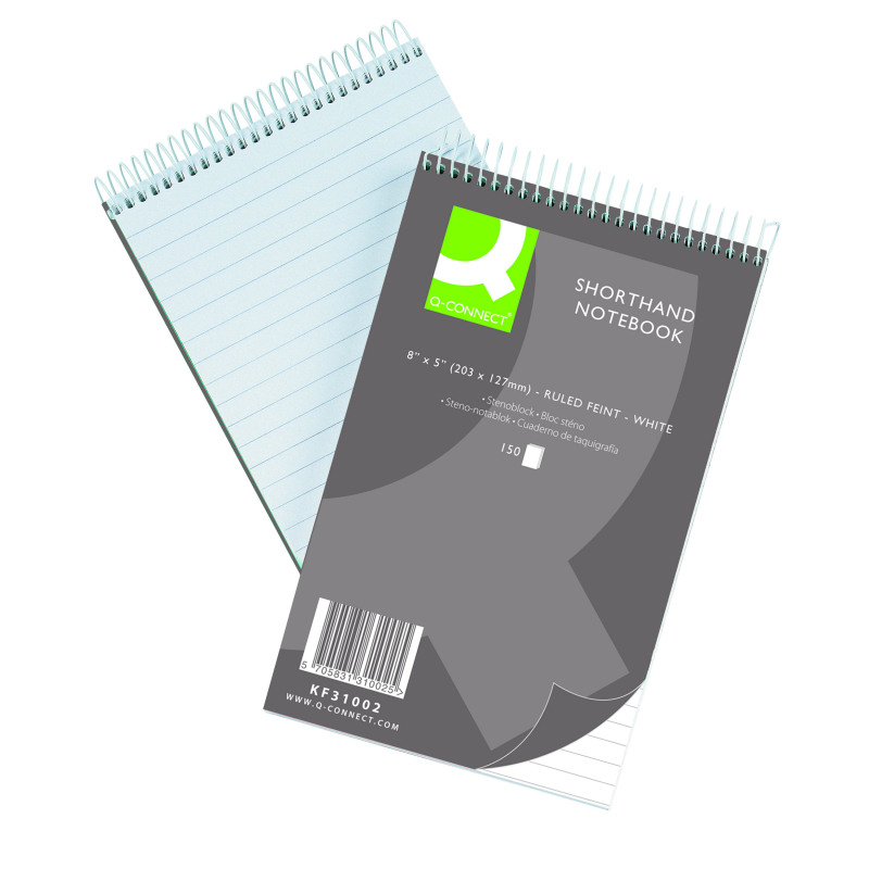 Q-Connect+Feint+Ruled+Shorthand+Notebook+150+Leaf+60gsm+203x127mm+%28Pack+of+10%29+31002