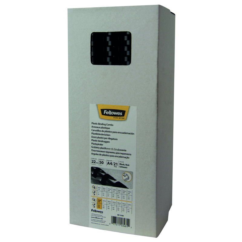 Fellowes+A4+Binding+Combs+22mm+Black+%28Pack+of+50%29+53481