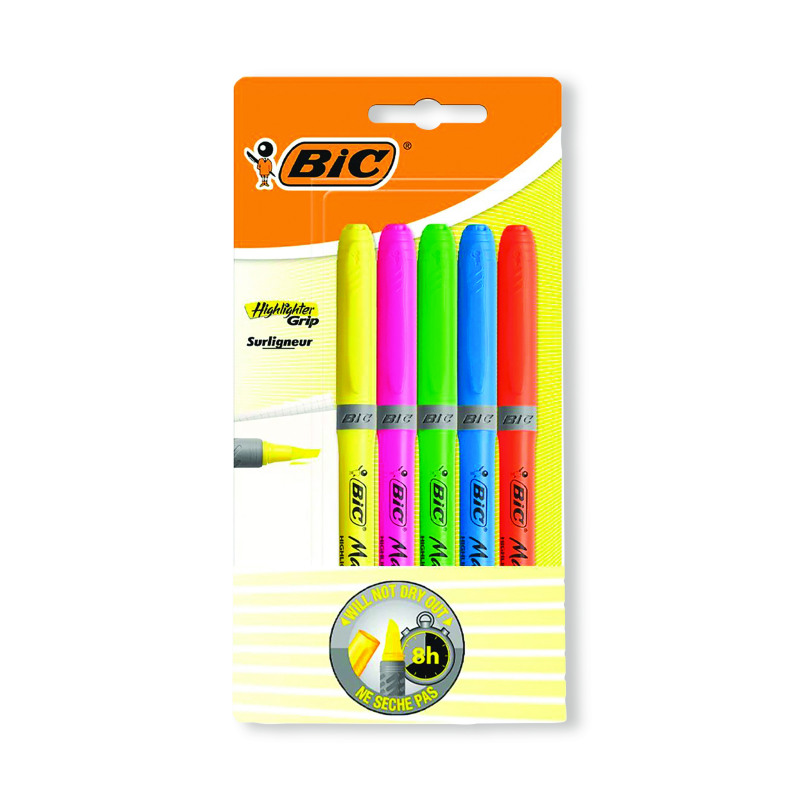 BIC+Highlighter+Grip+Chisel+Tip+Assorted+Pack+of+5+894324