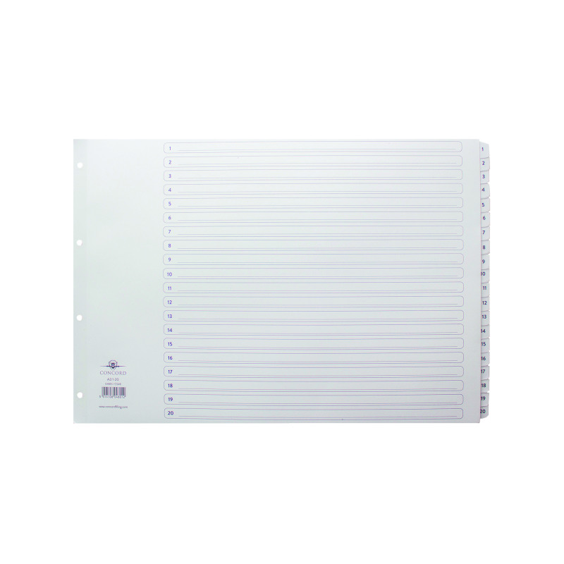 Concord+Index+1-20+A3+White+Board+with+Clear+Mylar+Tabs+04801%2FCS48