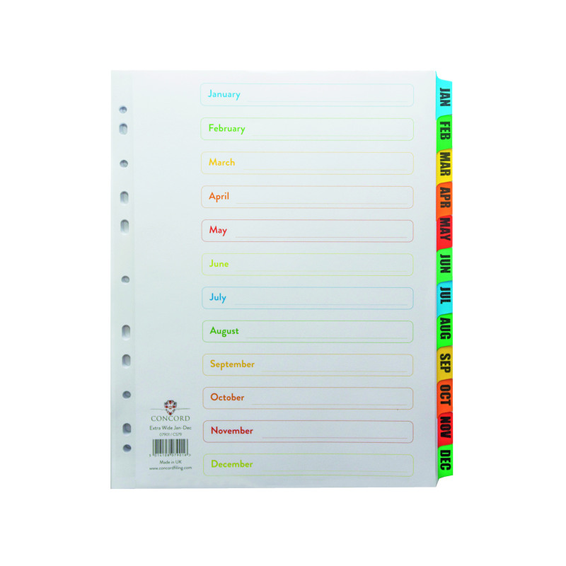 Concord+Index+Jan-Dec+A4+Extra+Wide+Multicoloured+Tabs+07901%2FCS79