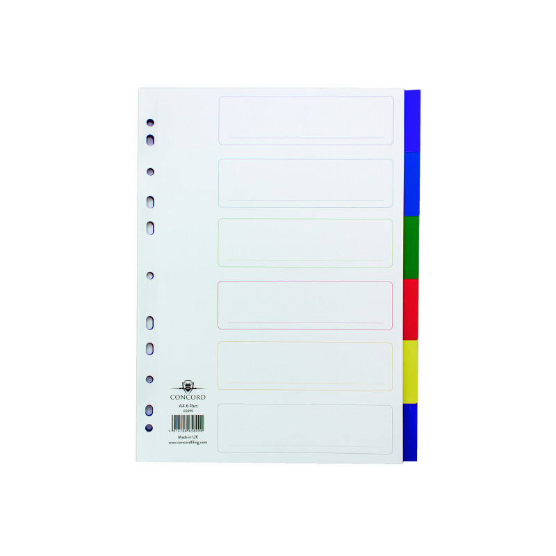 Concord+6-Part+Index+Polypropylene+Multicoloured+A4+65899