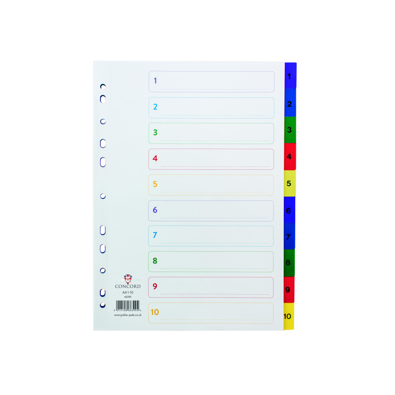 Concord+1-10+Index+Polypropylene+Multicoloured+A4+66399