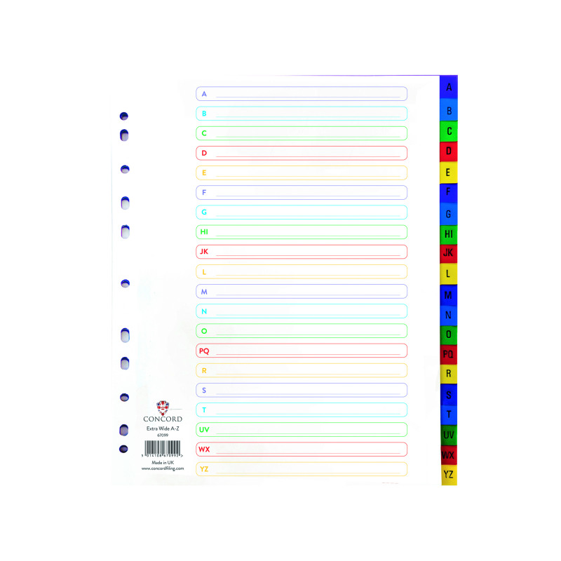 Concord+Index+A-Z+A4+Extra+Wide+Polypropylene+Multicoloured+67099