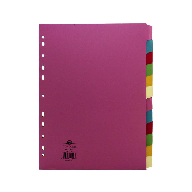 Concord+Divider+12-Part+A4+160gsm+Multicoloured+71499%2FJ14