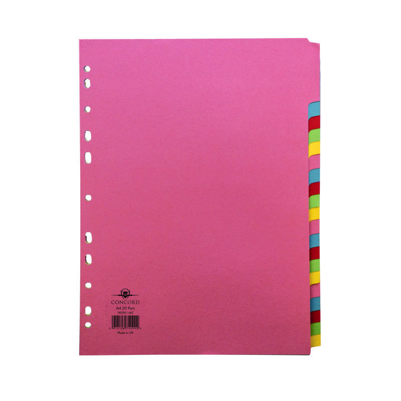Concord+Divider+20-Part+A4+160gsm+Multicoloured+74099%2FJ40
