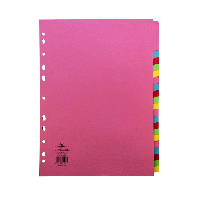 Concord+20-Part+Subject+Divider+A4+Assorted+74499%2FJ44