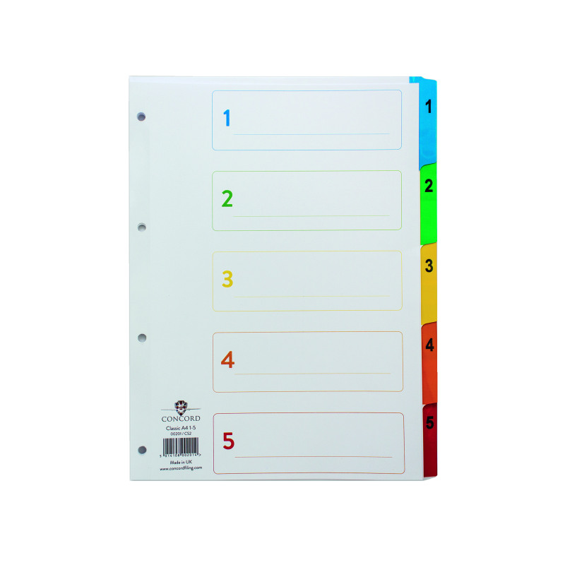 Concord+Index+1-5+A4+White+with+Multicolour+Tabs+00201%2FCS2