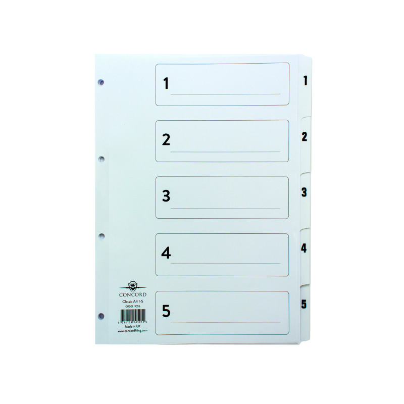 Concord+Classic+Index+1-5+A4+White+Board+With+Clear+Mylar+Tabs+00501%2FCS5