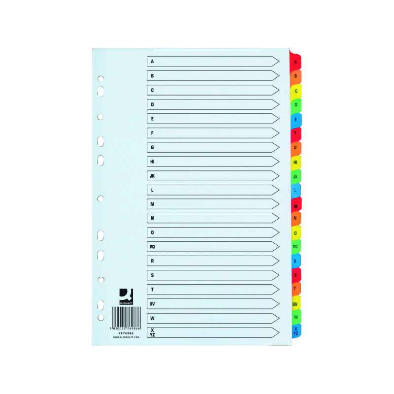 Q-Connect+20+Part+A-Z+Index+Extra+Wide+Reinforced+Multi-Colour+Tabs+KF76986