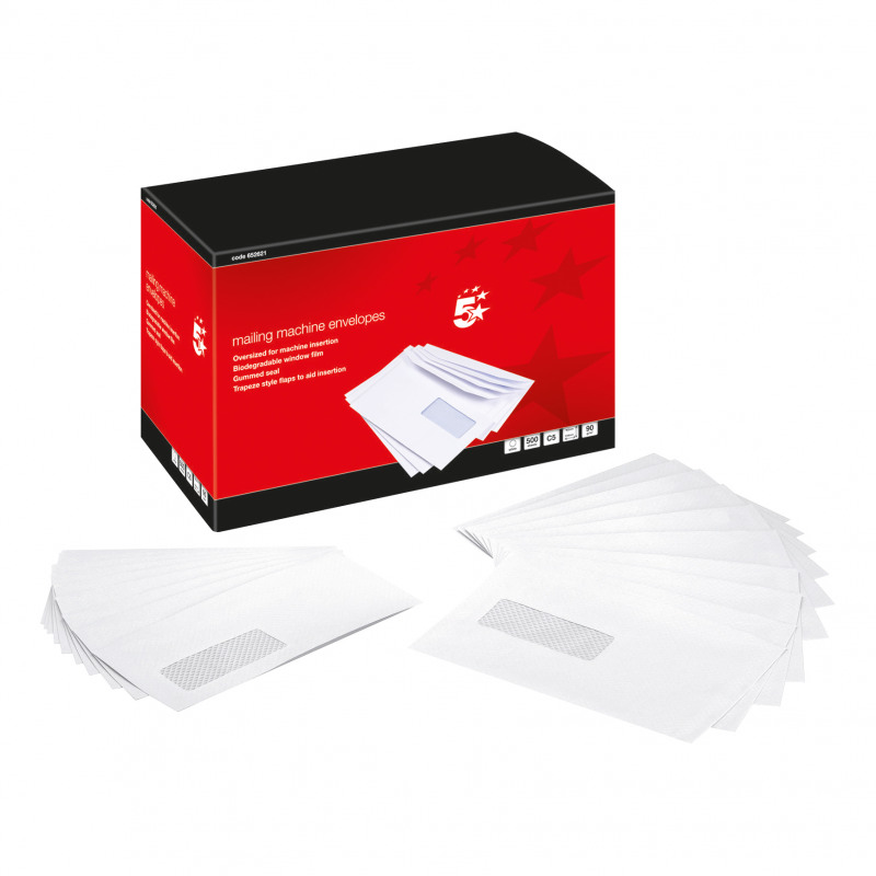 5+Star+Office+Envelopes+Mailing+Machine+Wallet+Gummed+Window+C5+162x238mm+White+%28Pack+of+500%29