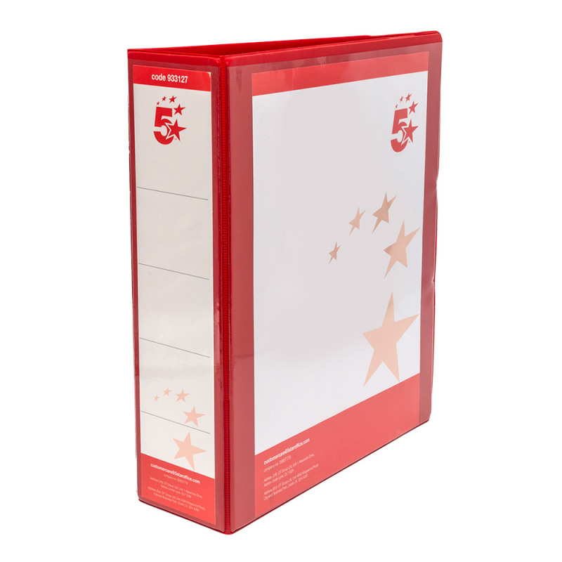 5+Star+Office+A4+Presentation+Ring+Binder+Polypropylene+65mm+4D-Ring+Red+%28Pack+of+10%29