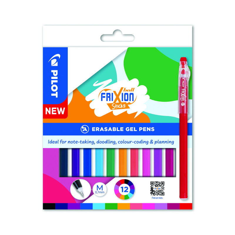Pilot+FriXion+Ball+Stick+Erasable+Gel+Pens+Wallet+Assorted+%28Pack+of+12%29+5012052061989