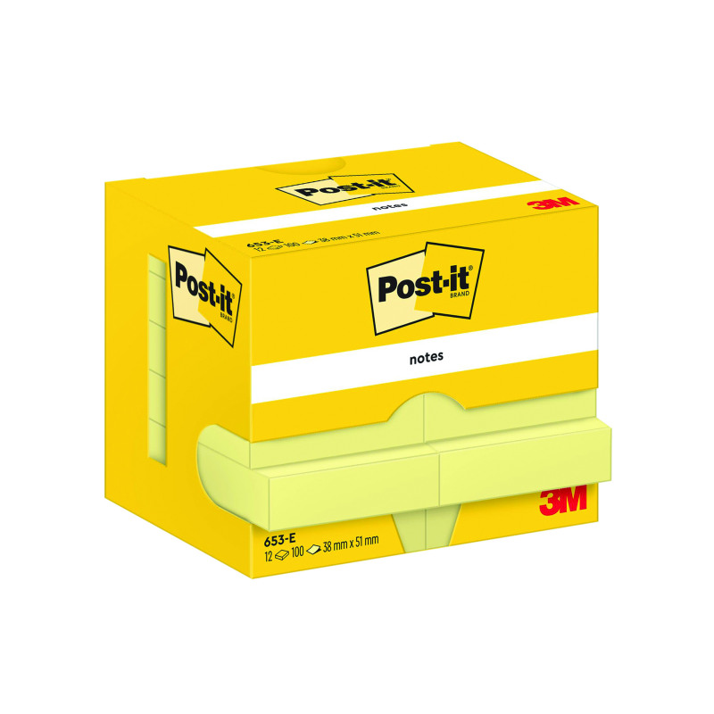 Post-it+Notes+38x51mm+100+Sheets+Canary+Yellow+%28Pack+of+12%29+653-E