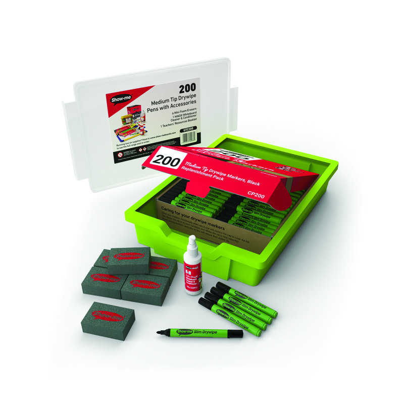 Show+Me+Dry+Wipe+Classroom+Tray+%28Pack+of+200%29+Black+GTC200