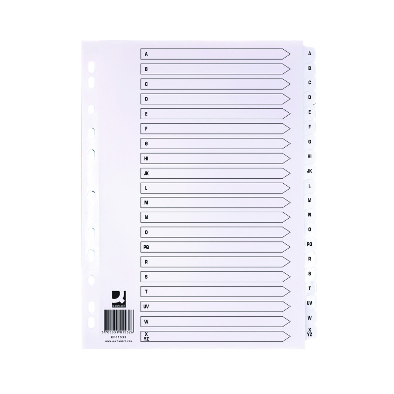 Q-Connect+20-Part+A-Z+Index+Multi-Punched+Reinforced+Board+Clear+Tab+A4+WhiteKF01532