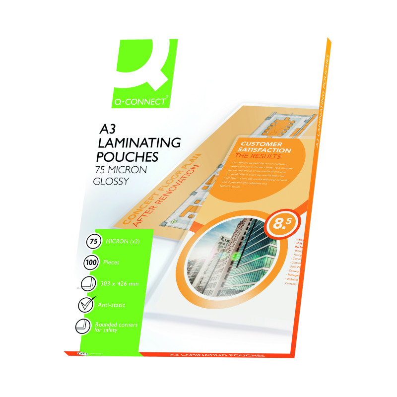 Q-Connect+A3+2x75+Micron+Laminating+Pouches+%28Pack+of+100%29+KF11413