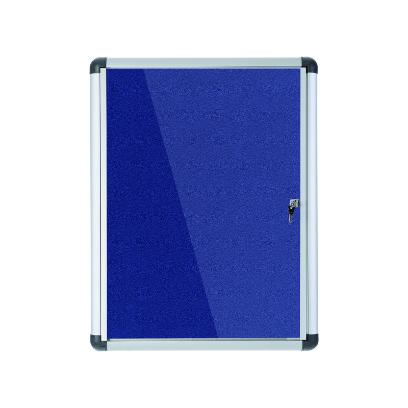 5+Star+Glazed+Noticeboard+with+Swing+Door+Locking+Aluminium+Frame+Blue+Felt+900x1200mm