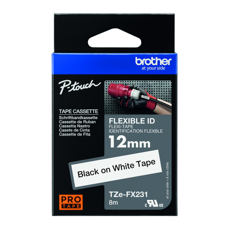 Brother+P-Touch+TZe+Labelling+Tape+Cassette+12mmx8m+Black%2FWhite+Flexible+ID+Labelling+Tape+TZE-FX231