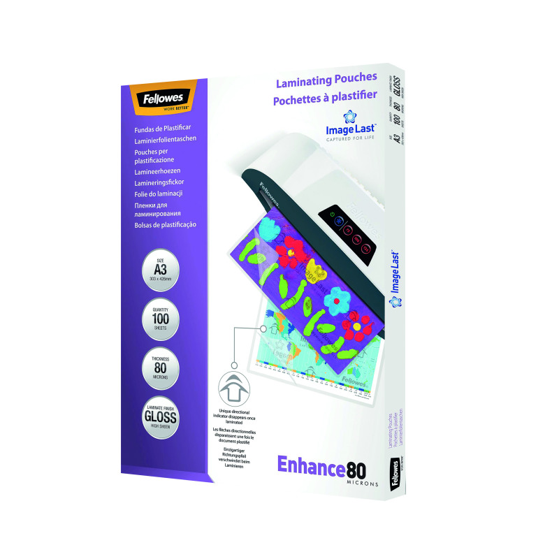 Fellowes+Laminating+Pouch+A3+160+Micron+Total+Thickness+Gloss+%28Pack+of+100%29+5306207