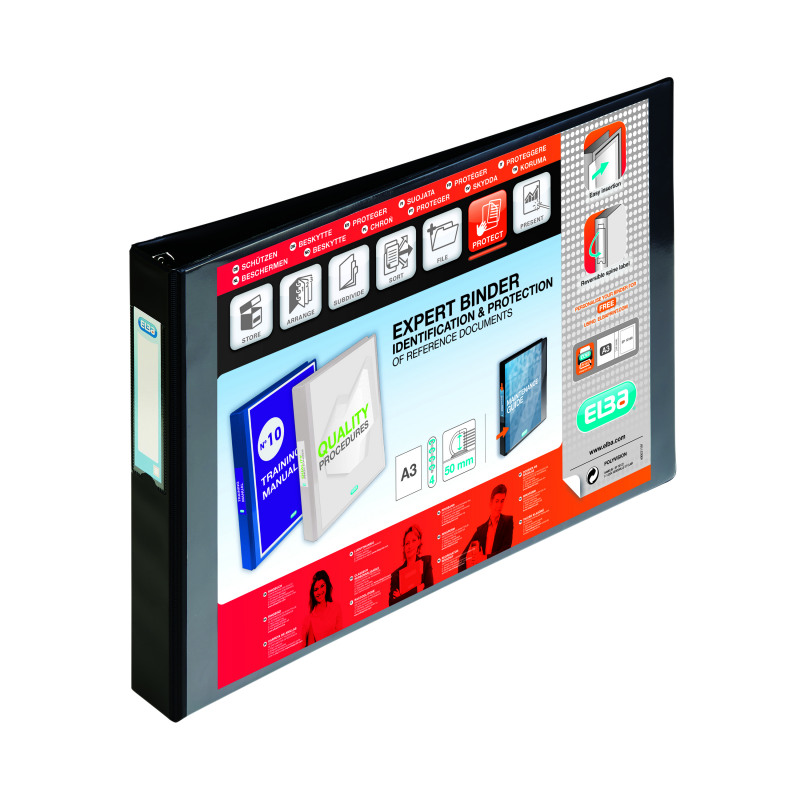 Elba+Vision+30mm+4D-Ring+Binder+Oblong+A3+Black+100082459