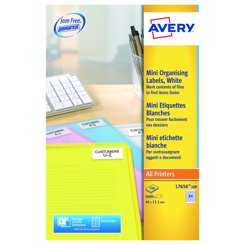 Avery+Laser+Mini+Labels+46mmx11.1mm+84+Per+Sheet+White+%28Pack+of+8400%29+L7656-100