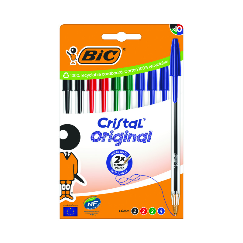 Bic+Cristal+Ballpoint+Pen+Medium+Assorted+%28Pack+of+10%29+516354