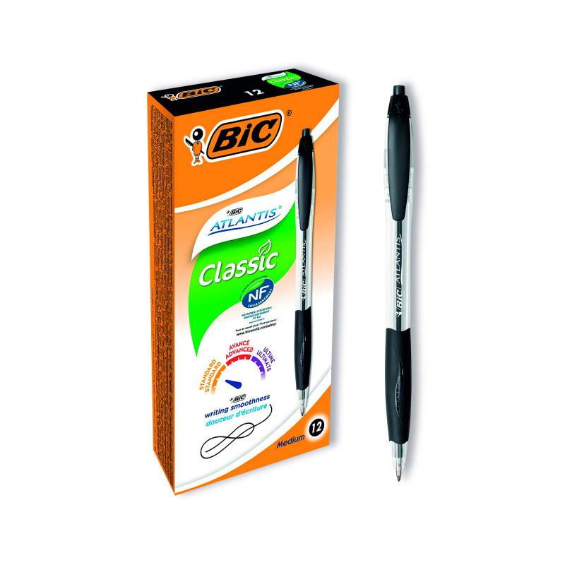Bic+Atlantis+Ballpoint+Pen+Medium+Black+%28Pack+of+12%29+949844