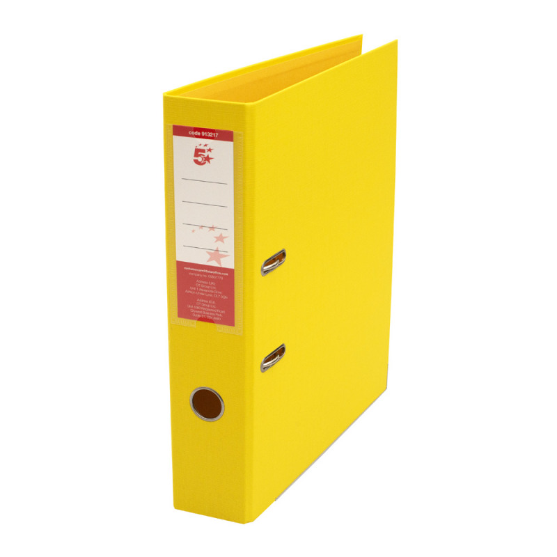 5+Star+Office+Premium+Polypropylene+Lever+Arch+File+Foolscap+Yellow+%28Pack+of+10%29