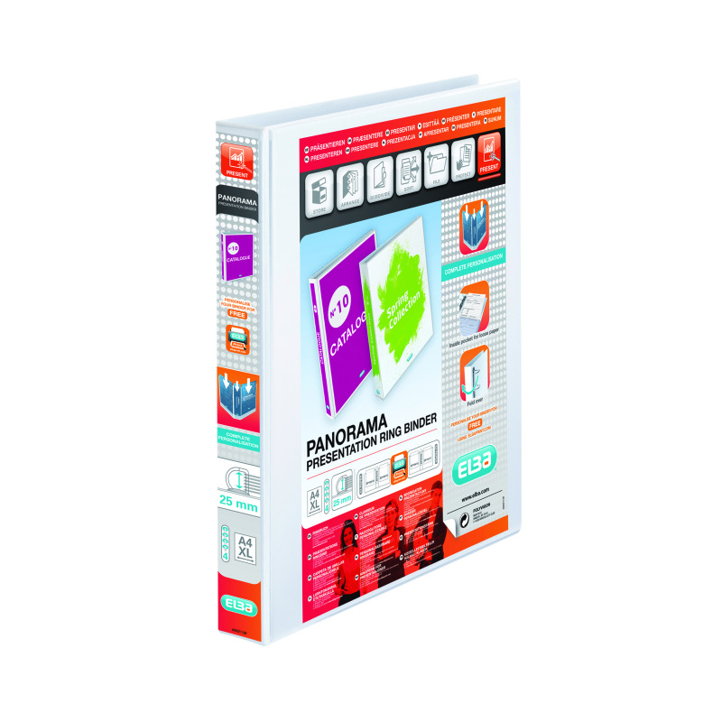 Elba+Panorama+25mm+4+D-Ring+Presentation+Binder+A4+White+%2810+Pack%29+400001391