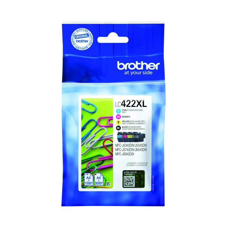 Brother+LC422XL+Inkjet+Cartridge+High+Yield+CMYK+Multipack+LC422XLVAL