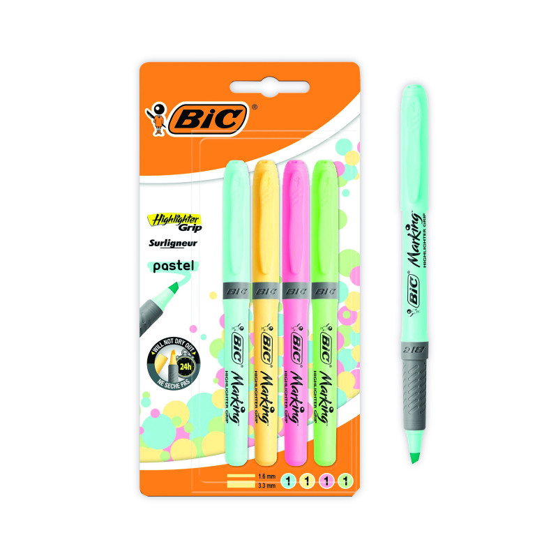 Bic+Highlighter+Grip+Assorted+Pastel+%284+Pack%29+964859