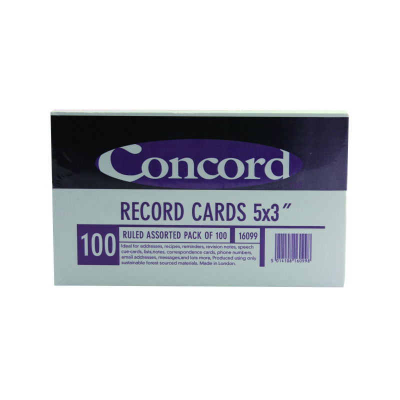 Concord+Record+Card+127x76mm+Assorted+%28Pack+of+100%29+16099