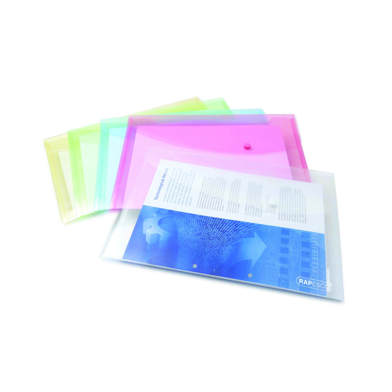 Rapesco+Eco+Recycled+Popper+Wallet+A4%2B+Assorted+Pastel+Transparent+%28Pack+of+5%29+0696