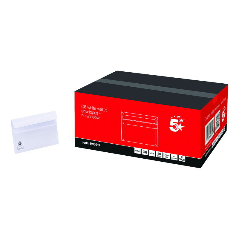 5+Star+Office+Envelopes+Recycled+Wallet+Self+Seal+Lightweight+C6+114x162mm+White+%28Pack+of+1000%29