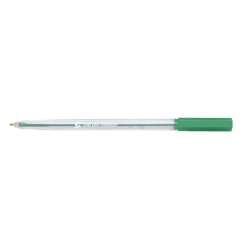 5+Star+Office+Ball+Pen+Clear+Barrel+Medium+1mm+Tip+0.7mm+Line+Green+%28Pack+of+20%29