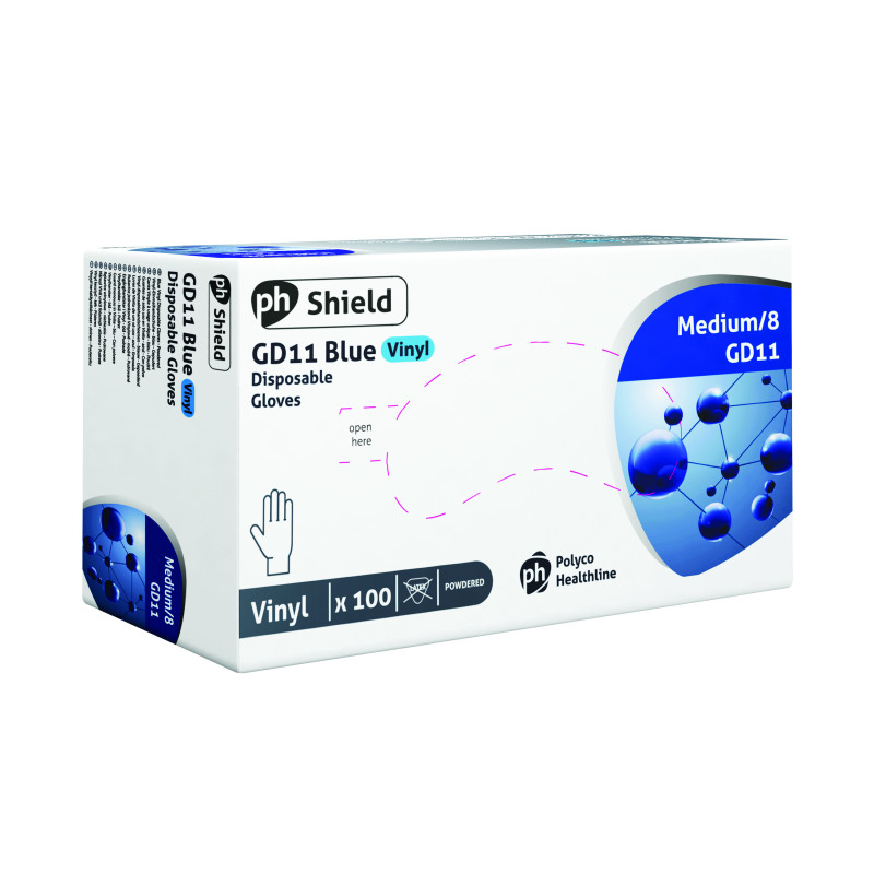 Shield+Powdered+Vinyl+Gloves+Medium+Blue+%28100+Pack%29+GD11