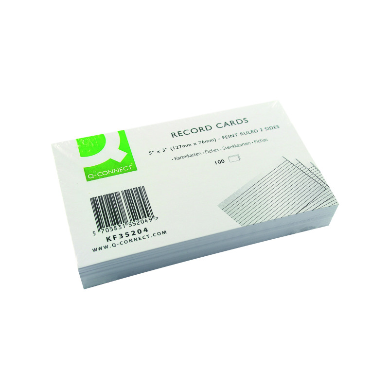 Q-Connect+Record+Card+127x76mm+Ruled+Feint+White+%28100+Pack%29+KF35204