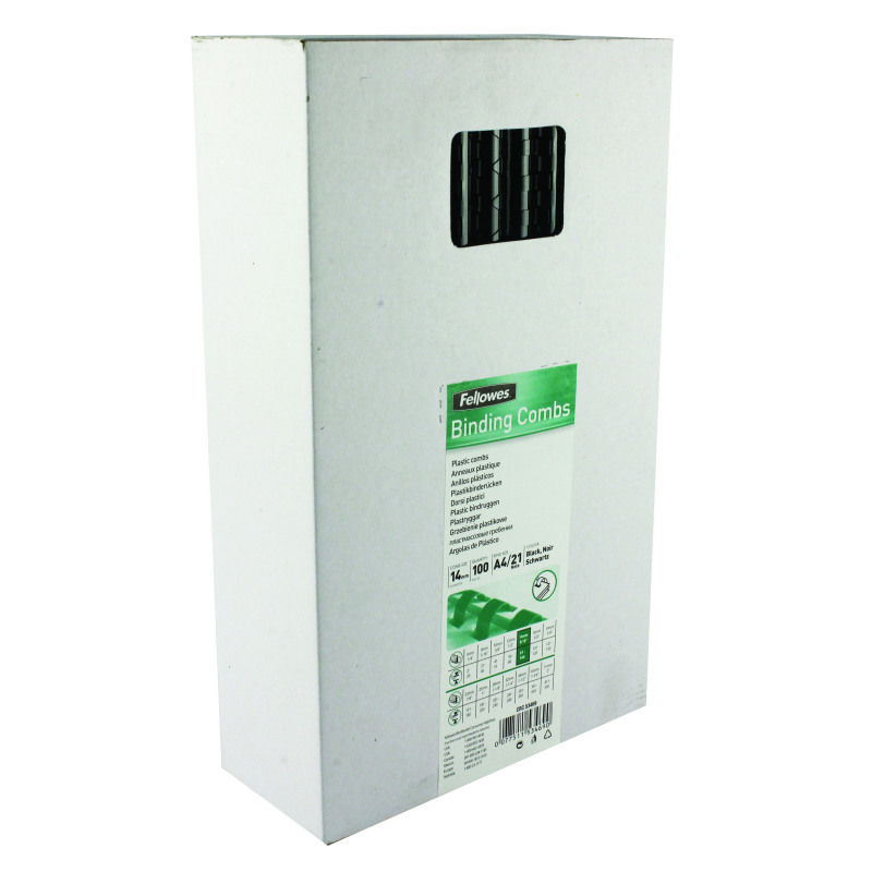 Fellowes+A4+Plastic+Binding+Combs+14mm+Black+%28Pack+of+100%29+5346902