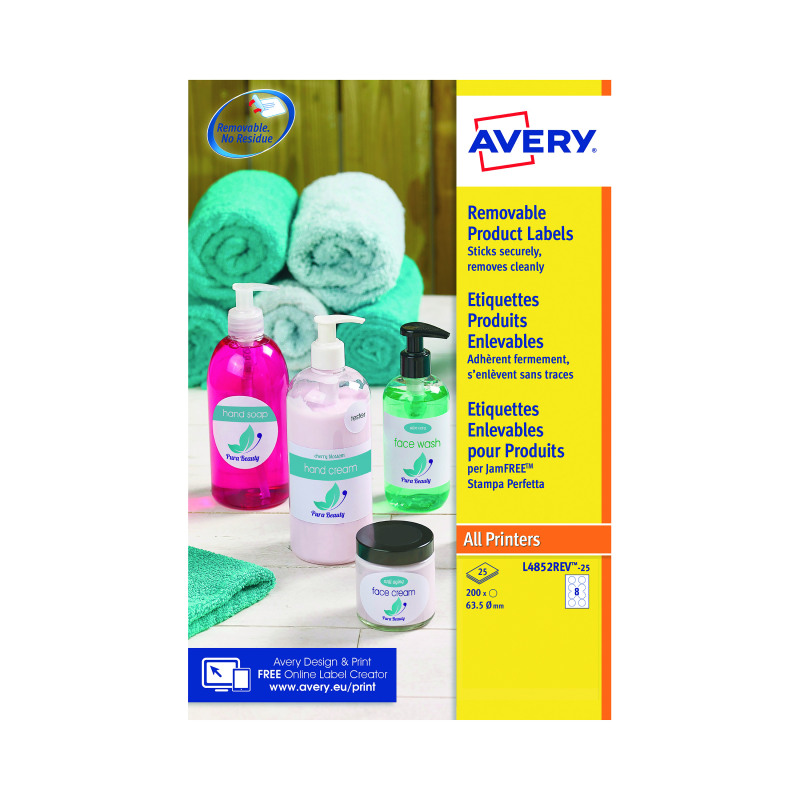 Avery+Removable+Labels+Round+63.5mm+Diameter+8+Per+Sheet+Wht+%28Pack+of+200%29+L4852REV-25