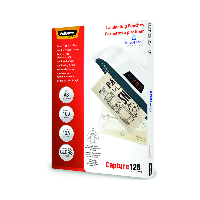 Fellowes+ImageLast+Laminating+Pouch+A3+250+Micron+Total+Thickness+Gloss+%28Pack+of+100%29+5307506