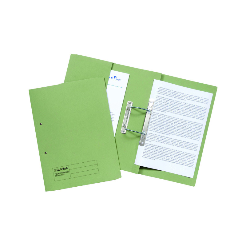 Exacompta+Guildhall+Transfer+Spiral+Pocket+File+315gsm+Foolscap+Green+%28Pack+of+25%29+349-GRN
