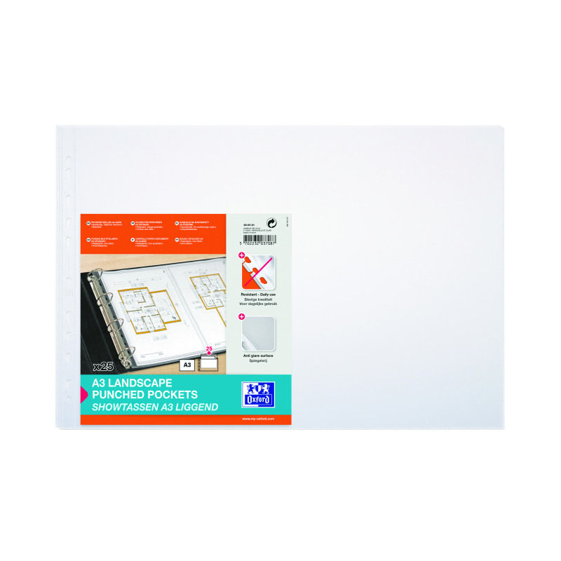 Oxford+Punched+Pocket+Polypropylene+Landscape+A3+Clear+4x25+%28100+Pack%29+400005481