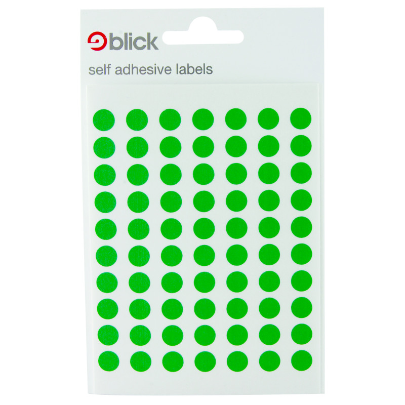 Blick+Coloured+Labels+in+Bags+Round+8mm+Dia+490+Per+Bag+Green+%28Pack+of+9800%29+RS002659